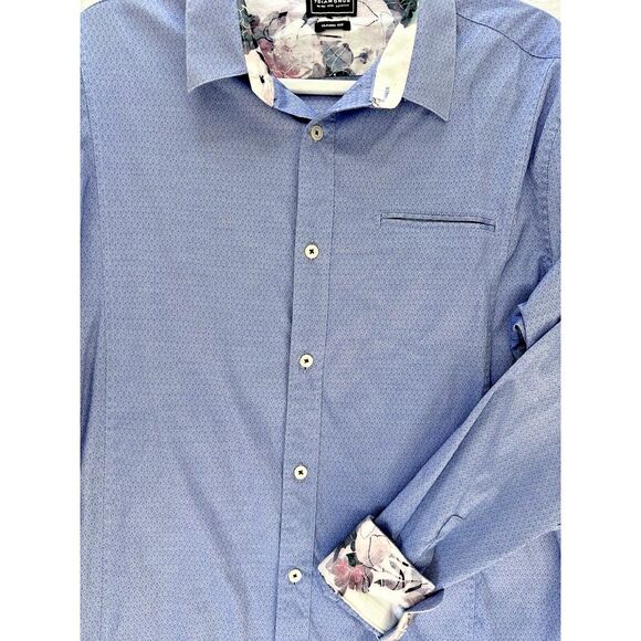 7 Diamonds Shirt Mens L Lilac Purple Stretch Button Up Floral Contrast Flip Cuff - Picture 4 of 13